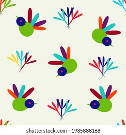 Vector of a cute birds flying on a beige background. Seamless pattern with birds . Pattern for card, invitation, wrapping paper, textile fabric 