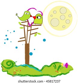 Vector cute birds kissing