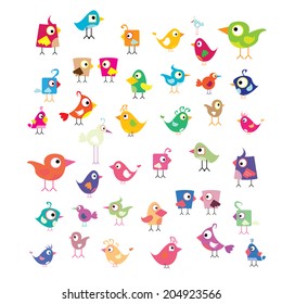 vector cute birds set