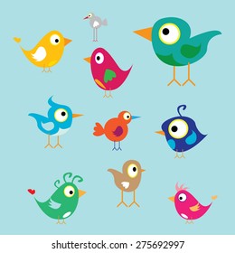vector cute birds set