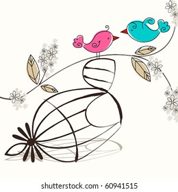 Vector cute birds singing