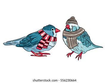 vector cute birds warm dressed in winter season. EPS