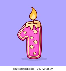 Vector cute Birthday candle in the form of the number one illustration cartoon doodle flat colorful line art vector design isolated object icon