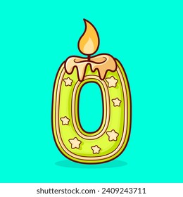 Vector cute Birthday candle in the form of the number zero illustration cartoon doodle flat colorful line art vector design isolated object icon