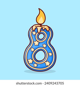 Vector cute Birthday candle in the shape of the number eight illustration cartoon doodle flat colorful line art vector design isolated object icon