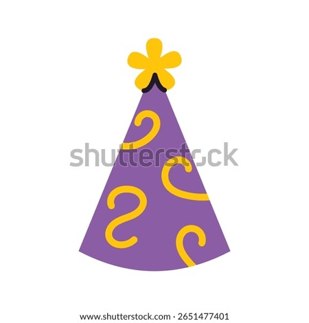 Vector cute birthday party hat in flat design. Colorful cone cap with fun patterns. Festive cartoon illustration for celebration and holiday greeting decoration.