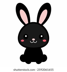 vector Cute black bunny rabbit hare silhouette icon. Pink cheeks. Cute kawaii cartoon character. Happy Easter Valentines Day. Baby Greeting card tshirt notebook sticker print. 