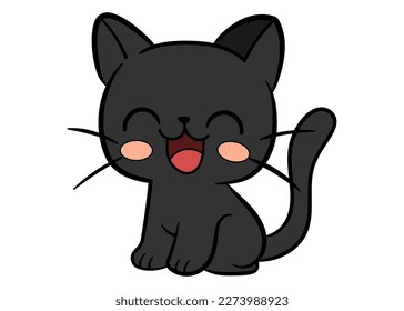 Vector of cute black cat cartoon style illustration. lovely kitty for kids isolated white background