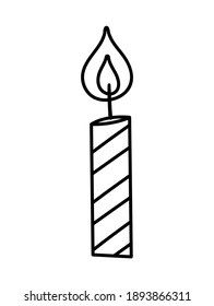 Vector cute black and white birthday candle illustration. Funny b-day dessert for card, poster, print design. Outline holiday picture for kids. Cheerful celebration line icon