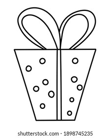 Vector cute black and white birthday present with bow. Funny b-day gift for card, poster, print design. Outline holiday illustration for kids. Cheerful celebration line icon isolated on white