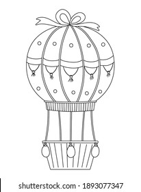 Vector cute black and white hot air balloon. Funny birthday holiday illustration for kids. Cheerful celebration line icon
