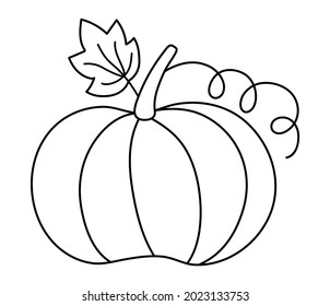 Vector cute black and white pumpkin. Autumn vegetable. Outline squash. Funny veggie harvest line illustration. Traditional thanksgiving food or Halloween symbol
