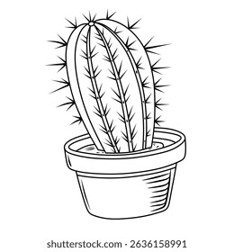 Vector de lindo cactus de boceto en blanco y negro aislado sobre fondo blanco. dibujo de líneas y decoración del hogar. Ilustración vectorial