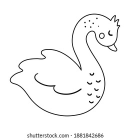Vector cute black and white swan isolated on white background. Romantic outline bird illustration. Contour love concept or Valentine’s day character for kids.
