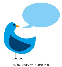 Vector Cute Blue Cartoon Bird With Bubble Text