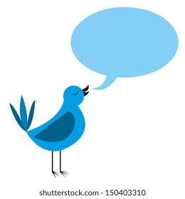 Vector Cute Blue Cartoon Bird With Bubble Text