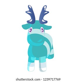 Vector cute blue cartoon reindeer toy. Funny character for merry christmas and new year holiday illustrations.