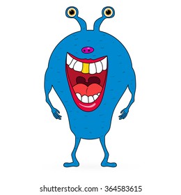 Vector Cute Blue Monster on white 