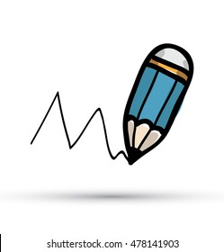 vector cute blue pencil hand drawn art   illustration