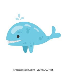 Vector cute blue whale cartoon icon illustration.