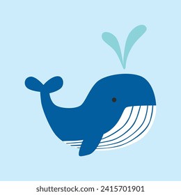 Ilustración del icono de la caricatura de ballena azul vector.