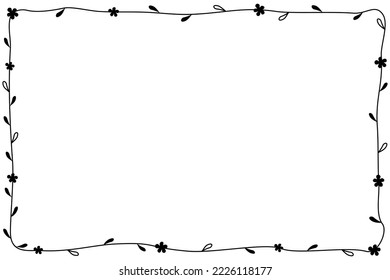 Vector - Cute border. Black line with mini flower and leaves on white background. Can be use for any card, print, paper, web, banner, brochure. Copy space for any text design.