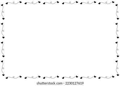 Vector - Cute border. Black line with mini hearts on white background. Can be use for any card, print, paper, web, banner, brochure. Copy space for any text design.