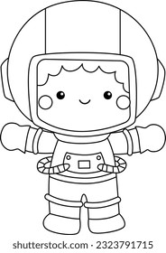 a vector of a cute boy astronauts in black and white coloring