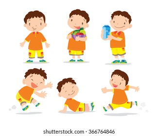 Vector of Cute boy cartoon character many action.