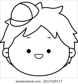 a vector of a cute boy face in black and white coloring