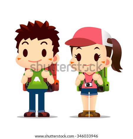 Vector of Cute Boy and Girl Backpackers Character