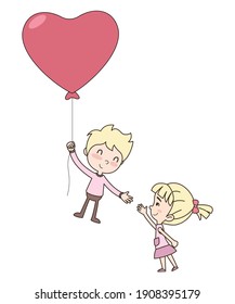Vector of cute boy and girl loving couple with big heart balloon. Valentine's concept. eps 10 vector