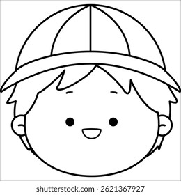 a vector of a cute boy with kindergarten hat in black and white coloring