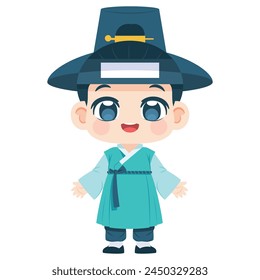 Vector Cute Boy Korean Hanbok Traditional Clothes Cartoon Illustration Isolated