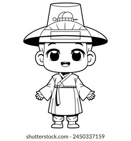 Vector Cute Boy Korean Hanbok Traditional Clothes Cartoon Illustration Isolated