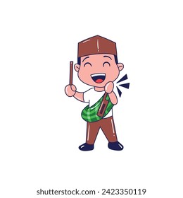 vector cute boy sahur. vector hand drawn eid al-fitr illustration