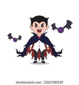 vector of cute boy wearing vampire costume for halloween and monsters around by harris