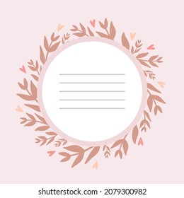 Vector cute branch frame with soft colors and romantic hearts