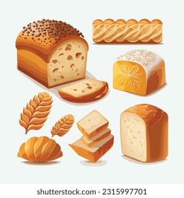 vector cute bread cartoon style