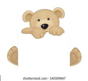 Vector of cute brown bear hiding by blank.