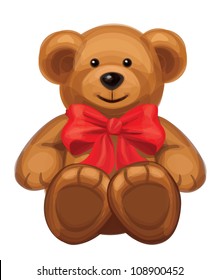 Vector cute brown bear and red bow 