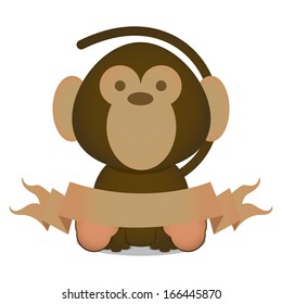 Vector Cute Brown Monkey Sitting With A Ribbon