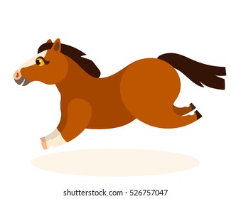 Vector cute brown running  happy horse 