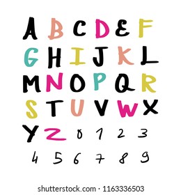 Vector cute brush hand drawn lettering alphabet