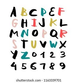 Vector cute brush hand drawn lettering alphabet