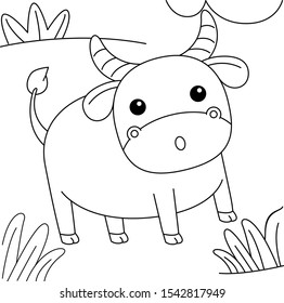 Vector cute Buffalo cartoon illustration design for coloring book.