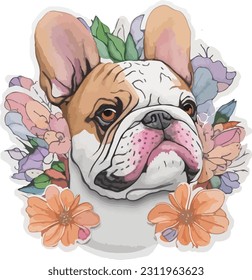 vector cute bulldog dog sticker cartoon illustration