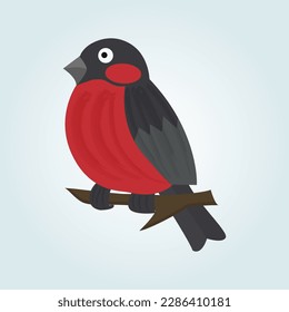 Vector lindo bullfinch en una rama de árbol. Elemento vectorial para cartel de celebración de tarjetas de felicitación o navidad