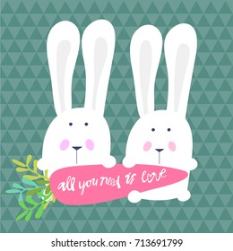 Vector cute bunnies with carrot illustration background card template