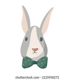 Vector cute bunny boy head with bow.